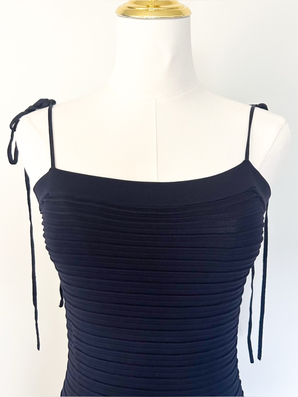 Modern Citizen Chan Ottoman Navy Rib Knit Drop Waist Tie Strap Maxi Dress Medium - Picture 3 of 8